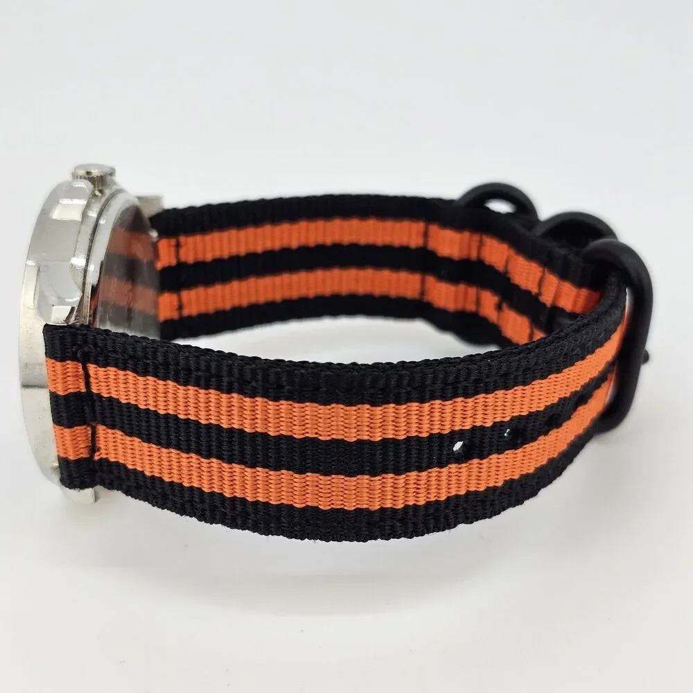 Men's Diamond Watch 40MM Black Dial New Black‎ Orange Canvas Bands New Battery